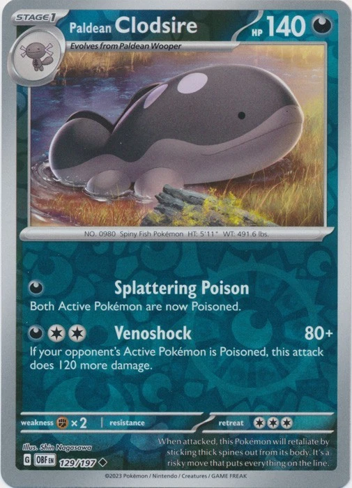 Paldean Clodsire Obsidian Flames 129/197 Reverse Holo Uncommon 2023 Pokemon NM - Image 1 of 1