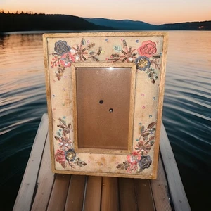 Vintage Noor-e-Noire bestickt Pailletten Perlen Boho Hippie Bilderrahmen 4x6 - Bild 1 von 9