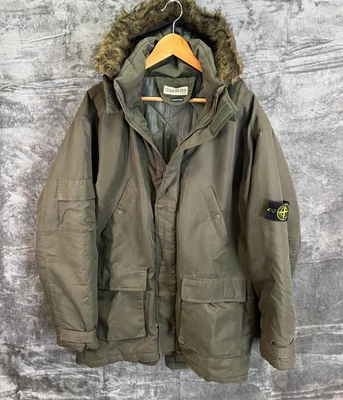 Stone Island Fur Hood Parka Coat Green Quilted Jacket Vintage M (Repaired) - Image 1 of 4