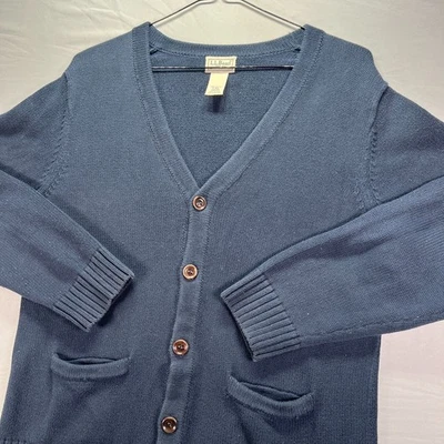 LL Bean Cardigan Sweater Mens Medium Navy Blue Button Grandpa Heavy Cotton - Image 1 of 4