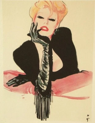 René Gruau 'Fringed Glove' reproduction lithograph engraving print 1980's — 第 1/4 张图片