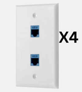 2 Port Wall Plate RJ45 Ethernet CAT6 Cat5 Keystone Inline Coupler Female-4 Pack - Picture 1 of 2