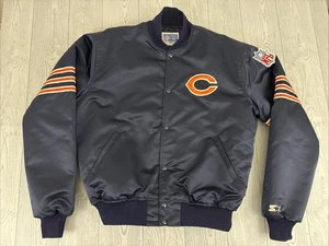 EUC Chicago Bears Starter Satin Bomber jacket Mens XL Blue Made USA Vintage 80s - Picture 1 of 15