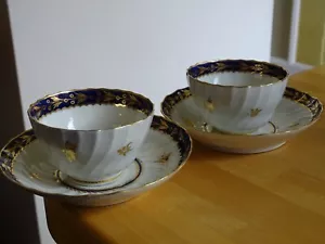 Flight Worcester Cobalt & Gold Floral & Insects two cups Circa 1783 - 1792 - Picture 1 of 11