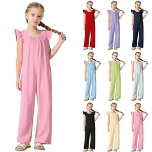 Girls Jumpsuits Size 5-14 Casual Sleeveless Romper Jumpsuit Long Straight Pants - Picture 1 of 48