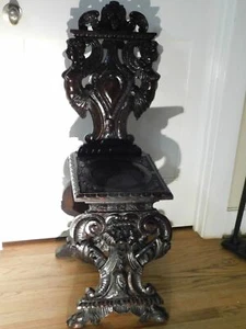 Gothic Revival Chair Carved Dark Mahogany Angels, Lion, Monkey, Claw Feet - Picture 1 of 10