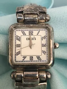 Chico's Silver Tone Square Dial Watch CH201 OX Cuff Bracelet Band Work Battery - Picture 1 of 9