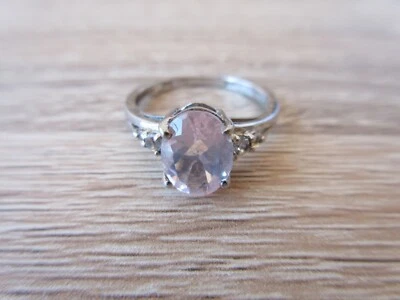 Кольцо с розовым кварцем и белым топазом из чистого серебра с платиновым покрытием размер 7 - Изображение 1 из 4