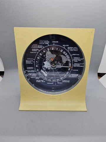 Vintage 1970s Lord King World Time Clock, Japan Working Condition 7"h x 7 7/8"h Cover