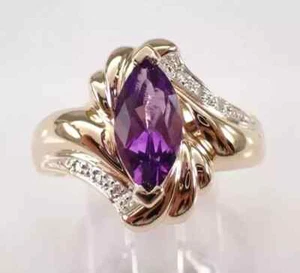 Vintage 2Ct Marquise Lab Created Amethyst Wedding Ring 14k Yellow Gold Plated - Picture 1 of 10