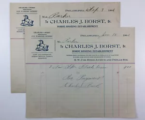 1906 Billhead Coppia Charles J Borst Ferro di Cavallo Stabilimento Cavalli Phila PA - Foto 1 di 5