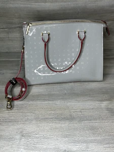 ARCADIA ITALIAN LIGHT GRAY PATENT LEATHER TOTE BAG EMBOSS CLASSIC SNAKE SIDE - Picture 1 of 5