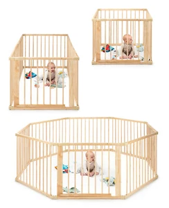 dibea Laufstall (Holz), Baby Laufgitter H 68 cm, 3 Varianten mit Tür - Bild 1 von 16