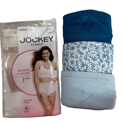 Jockey Elance Women's Size 11 Briefs Panty 4XL Cotton 3 Pair Blues NWT - Image 1 of 4