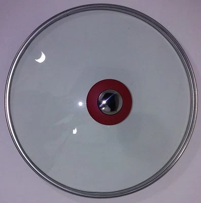 NEW COOK'S  ESSENTIALS 24 CM GLASS LID COVER W/RED POLISHED KNOB SAUCEPAN, POT - Image 1 of 2