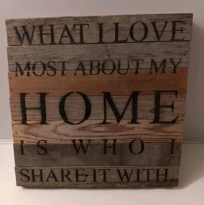 Rustic Wooden Sign "What I Love About My Home" Wall Art Farmhouse Holiday Decor - Picture 1 of 5