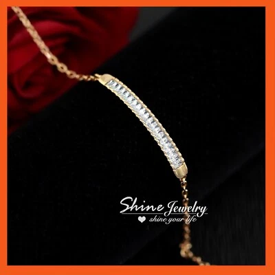 9CT ROSE GOLD GF EMERALD CUT SIMULANT DIAMOND ID BAR CHAIN STACK BANGLE BRACELET Foto 1 de 4