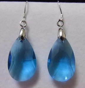 Handmade Drop/Dangle Swarovski Element Crystal Earring Sterling Silver Blue - Picture 1 of 1