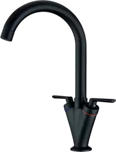 Black Kitchen Sink Tap, Mono Bloc Double Lever High Swan Swivel Neck Mixer Taps - Picture 1 of 5