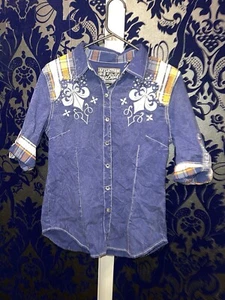 Affliction Top Womens Medium Blue Festival Rocker (WTF71) - Picture 1 of 8