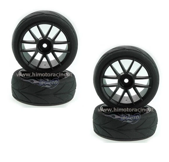 52034 TRENO RUOTE COMPLETE DI CERCHIO NERO ON-ROAD STRADALE 1/5 HIMOTO 2 COPPIE - Immagine 1 di 1