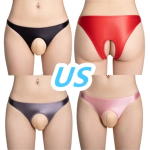 AU Sissy Mens Glossy Crotchless Briefs Low Rise Hollow Out Panties Underwear - Picture 1 of 41