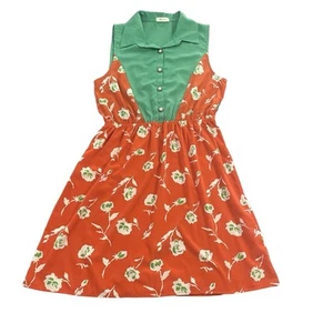 EVERLY Dress Juniors Size Medium Orange Green Floral Button Up Collared Short - Picture 1 of 10