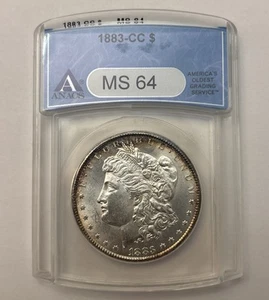 ๐ฅ 1883-CC Morgan Silver Dollar ANACS MS64 Old BLUE Holder Toned NICE!!!! ๐ - Picture 1 of 7