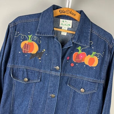 Vintage Quacker Factory M Denim Pumpkin Patch Jacket Womens Embroidered - Image 1 of 4