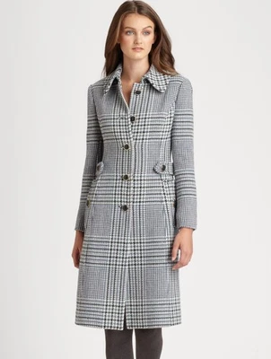 Abrigo de lana Tory Burch Virginia Glen a cuadros pata de gallo tweed verde azulado blanco 2 Foto 1 de 4