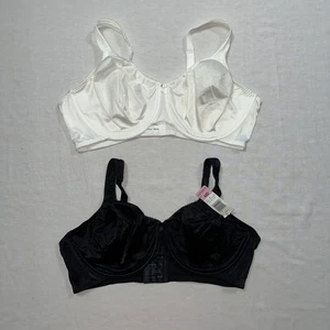 Curvation Bra Lot Of 2 Womens 44D Black White Underwire Side Shaper Silk Satin - Picture 1 of 9
