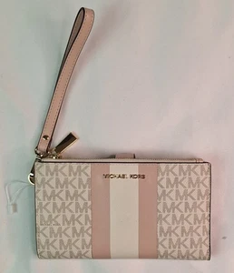 Michael Kors Jet Set Double Zip Wristlet Geldbörse Pink & Weiß Neu ohne Etikett - Bild 1 von 9