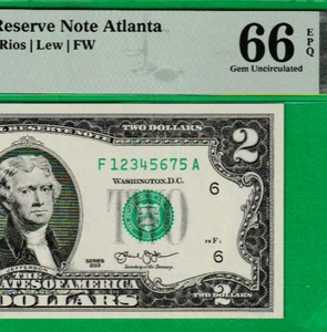 $2 TWO DOLLAR Federal Reserve note LADDER Serial Numbers 1-2-3-4-5-6-7-5 PMG 66 - Picture 1 of 3