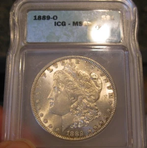 1889 O Morgan Silver Dollar BU RARE ICG MS 63, Lightly toned, Clean cheek 5045 - Picture 1 of 3