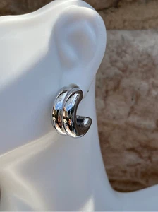 Stainless Steel Double Layer Gold Silver C Shape Geometric Stud Earrings - Picture 1 of 9