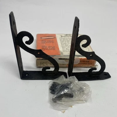 Par de soportes de estante de hierro ornamental vintage negro forjado 4x3 retro rústico nuevo Foto 1 de 4