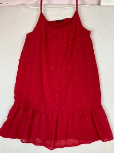 STACCATO Damen rot Schweizer Punkte Chiffon gefüttert Kleid ärmellos kurz Größe Medium - Bild 1 von 13