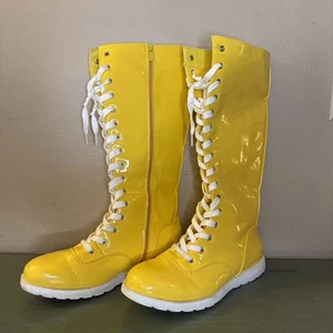 Hulk Hogan Macho Man Pro Wrestling Lace-Up Costume Boots Yellow Sz 9 Halloween - Picture 1 of 8