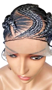Gray Braided Wig Cornrow Large Braids with Spring Curls Full Lace with Baby Hair - Picture 1 of 15