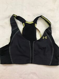 UNDER ARMOUR Sports Bra Size 34A Charcoal Black Yellow Racer Back 2704