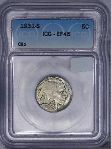 1931-S Buffalo Nickel 5c ICG EF45 XF45 - Clipped Planchet Cover