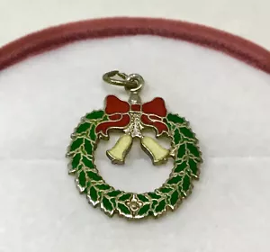 Vintage Sterling Silver JMR Enameled Holiday Wreath Charm Bracelet Charm - Picture 1 of 7