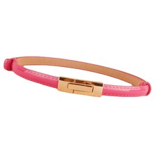 Women Lady Thin Skinny Gold Catch Lock Buckle Adjustable Leather Waist Belt