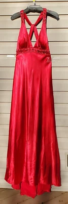 ❤️ Vestido halter nupcial vintage Y2K David - rojo satinado con cuentas elegancia (mediano largo) Foto 1 de 4