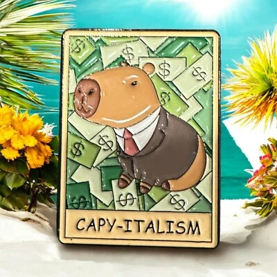 Esmalte Pin Capibara Pun Capitalismo Broche Solapa Lindo Dinero Divertido Mochila Nuevo Foto 1 de 4