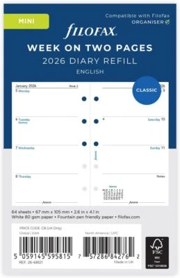 Filofax Mini Week On Two Pages Diary Refill - 2026 English - Image 1 of 4