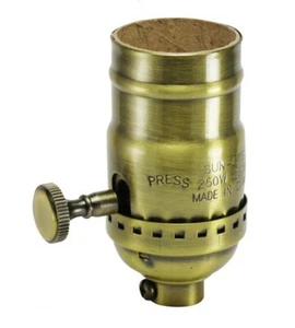 Lamp Parts ON/OFF TURN KNOB SOLID BRASS Medium Base Socket-Antique Brass Finish - Picture 1 of 2