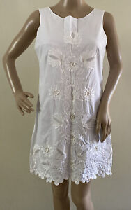 Fleur Wood White Floral 3D Embroidered Shift Dress Size 2