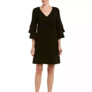 Nwt Lafayette 148 Velez Tiered Ruffle Sleeve Shift Crepe Dress Women Size P 0 2 - Picture 1 of 10