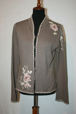 Cárdigan Suéter Jill Talla S Marrón Tejido Botón Bordado Cuentas Floral Foto 1 de 4